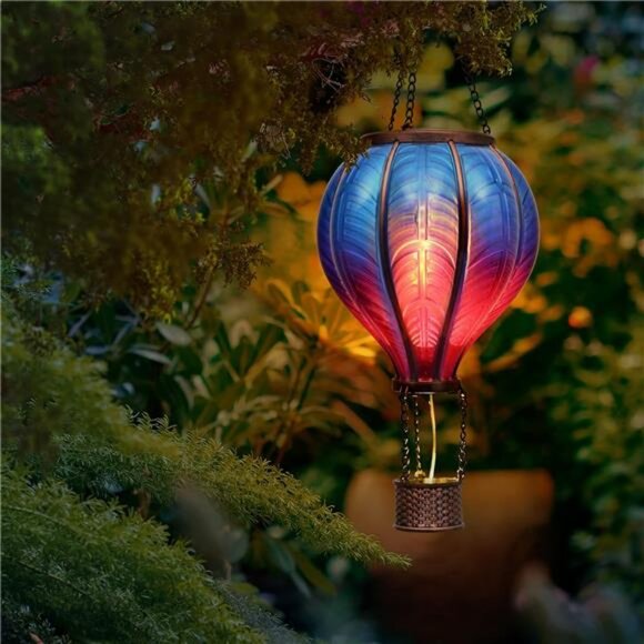 Hot Air Balloon Solar Lantern Halloween Christmas Party, Flickering Flame - Picture 3 of 7